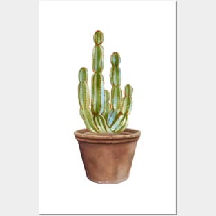 Hand painted Watercolor Cactus in Terracotta pot Posters and Art